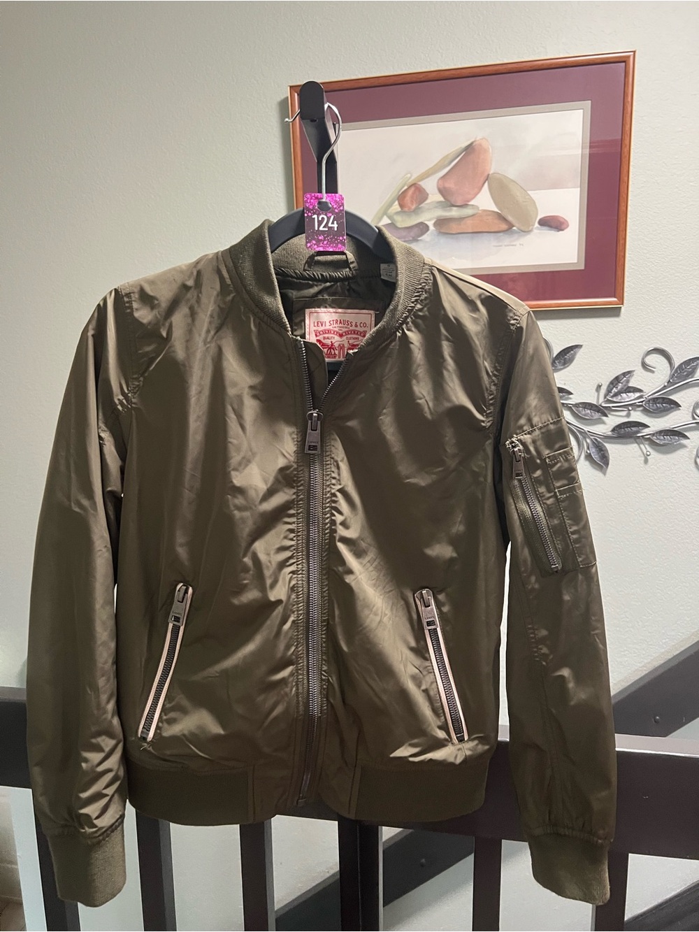 Levi's Olive Green Bomber Jacket with Zippered Pockets Small #124